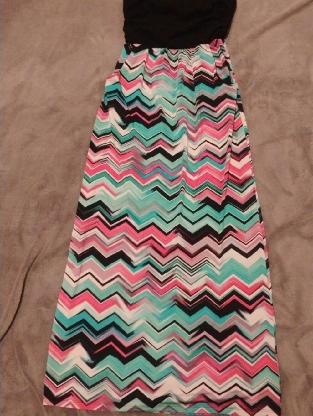 rue21 Pink & Teal Chevron Strapless Maxi Dress - M